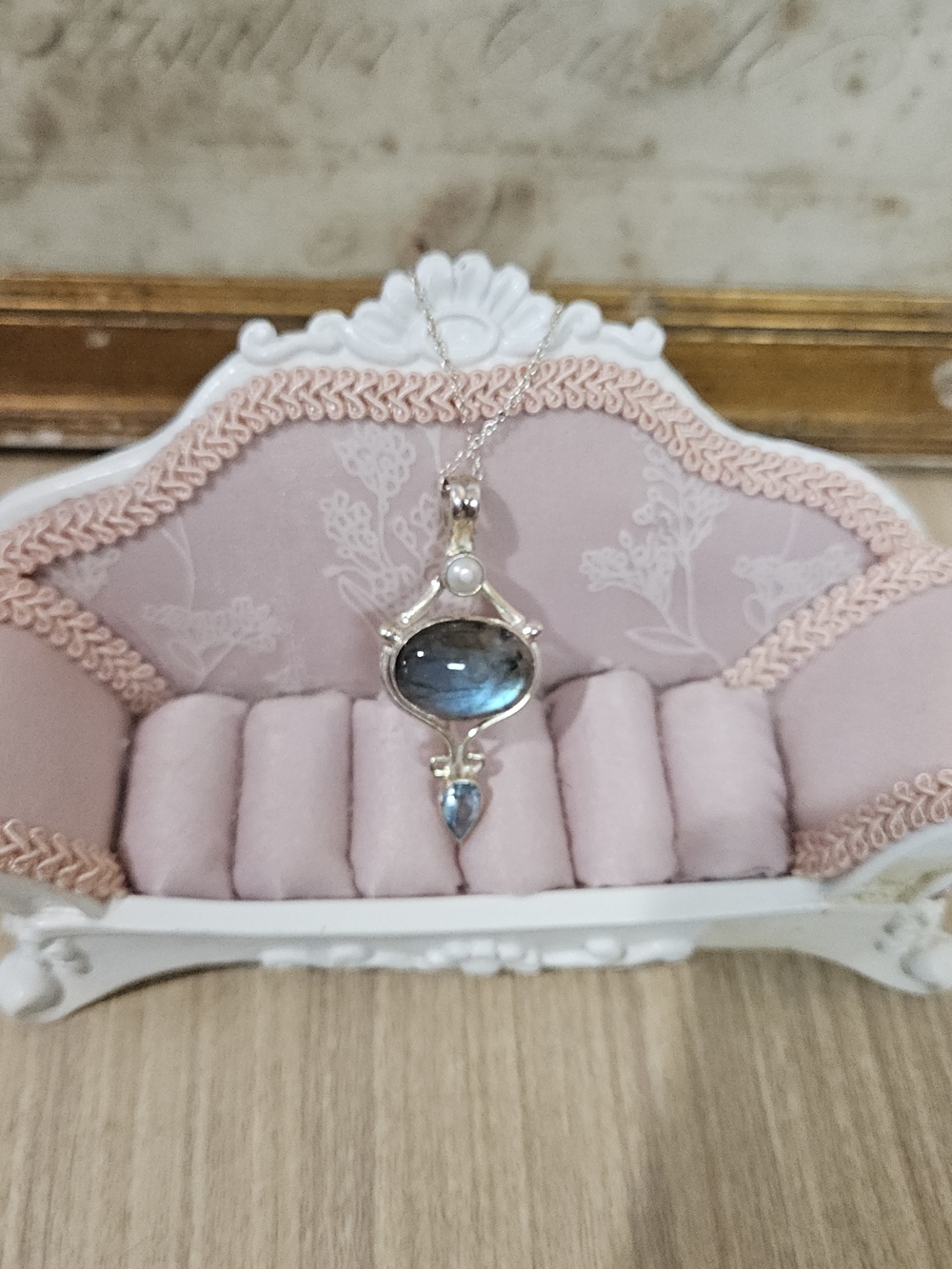T.J.Maxx Silver Labradorite and Pearl Pendant Necklace - Blue